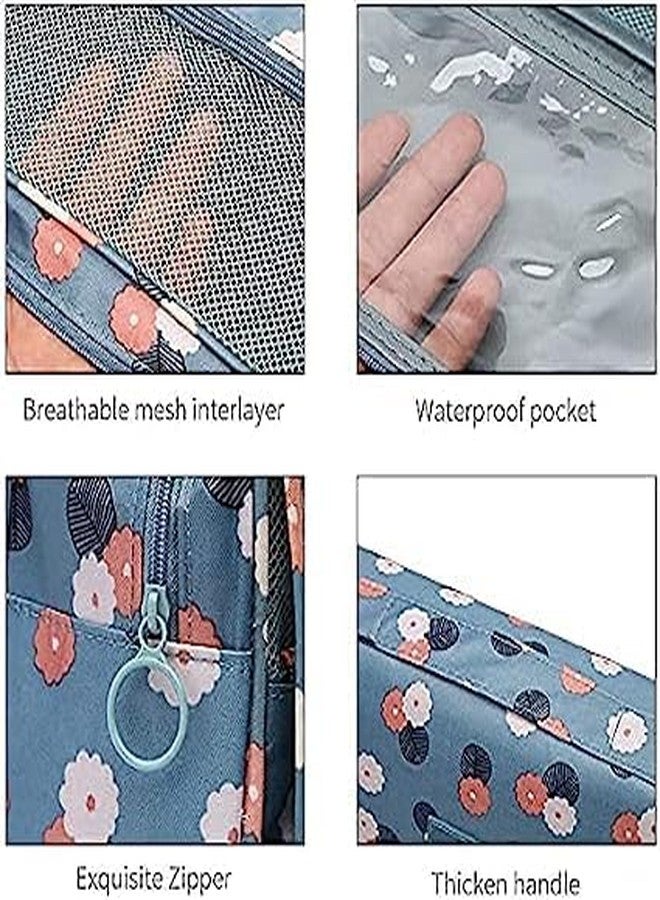 FEELING MALL Toiletry Bag, Hanging Toiletries Wash Bag Makeup Cosmetic Organizer Bags for Women Girls Kids Waterproof Foldable, Blue Flower, Classic, Durable, Practical (1 Pcs) - Image 5